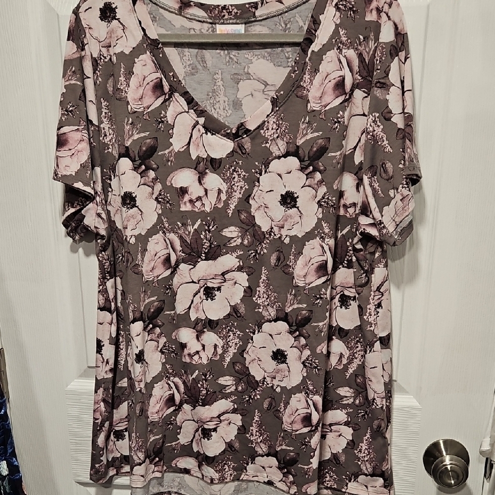 LuLaRoe Floral Short Sleeve Top - Pink and Brown